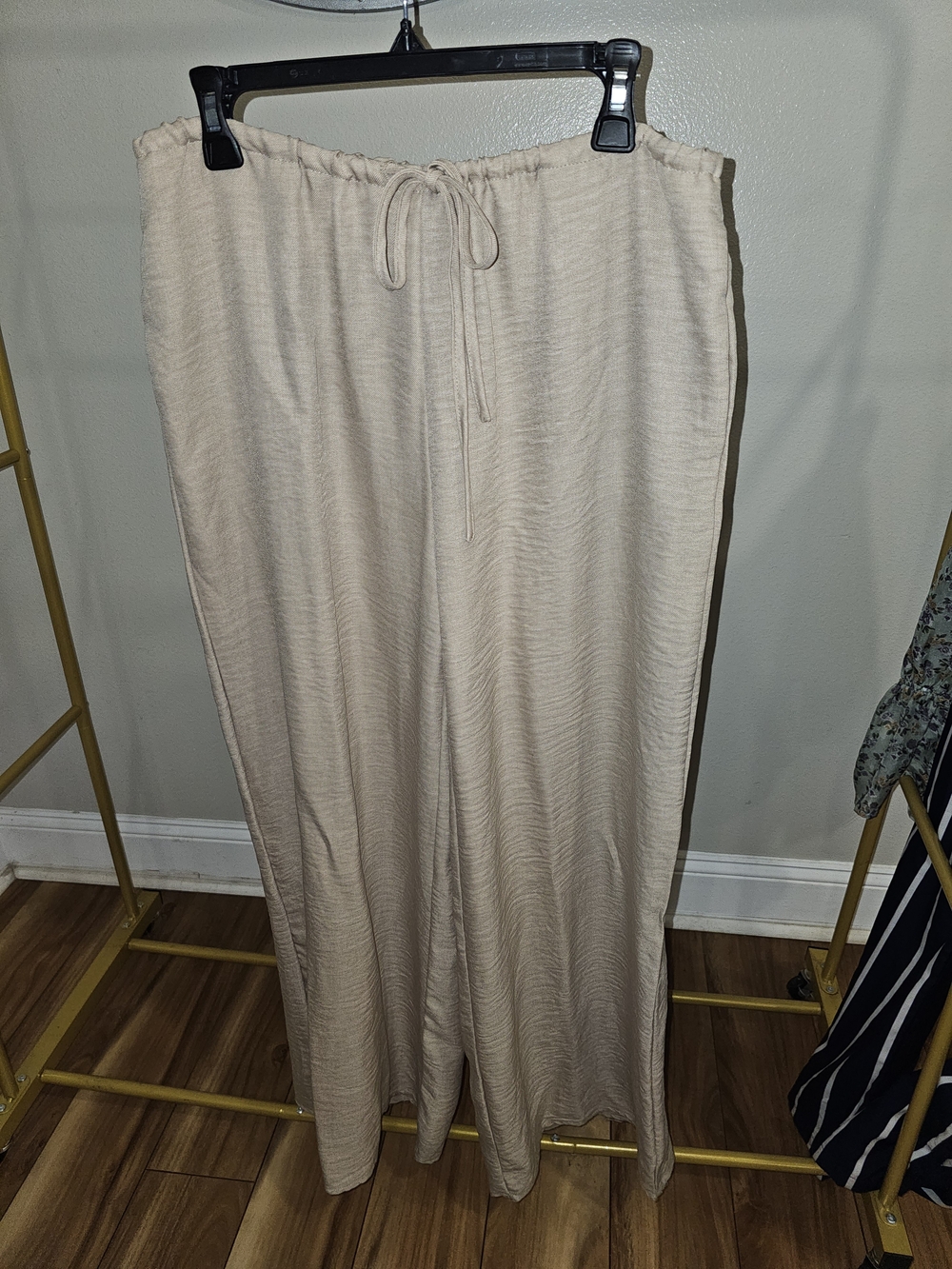 Muse Beige Wide-Leg Drawstring Pants